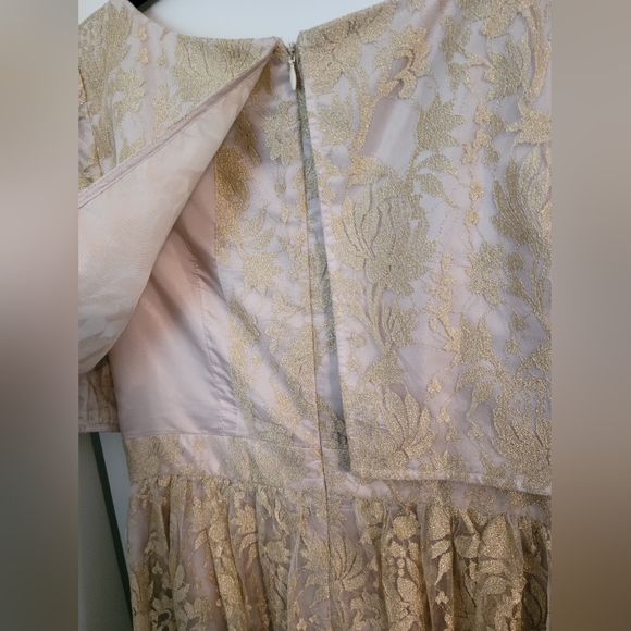 Adrianna Papell Floral Gold Lace Prom Maxi Dress - Picture 11 of 13